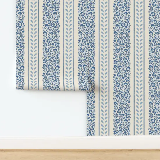 Pre-Pasted Wallpaper 2FT Wide Stripes Preppy Custom Pre-pasted Wallpaper by Spoonflower {2}