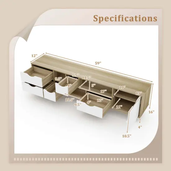 Costway TV Stand for TVs up to 65" with Storage 5 Drawers & 3 Open Shelves for Bedroom {3}
