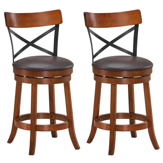 Costway Set of 2 Bar Stools Swivel 25'' Dining Bar Chairs with Rubber Wood Legs {1}
