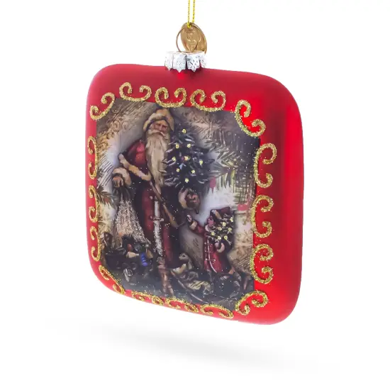 Vintage Santa Scene Glass Christmas Ornament {3}