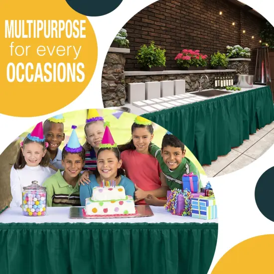 Ruffle Disposable Table Skirt 14 Ft Long Pleated Table Skirts with Adhesive Strip &ndash; Fits 6ft+ Rectangle or Round Tables &ndash; Ideal for Birthday Parties, Gender Reveal, Baby Showers & Event Decorations 6 pack by Exquisite Dark Green {5}