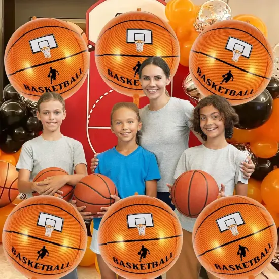 Large Round Sphere Basketball Balloons - 6 Pcs Foil Mylar Balloons - Basketball {3}