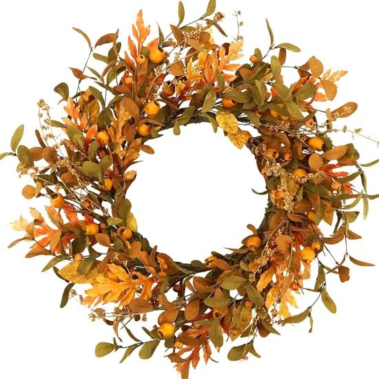 20'' Fall Wreath Autumn Wreath for Front Door with Small Pumpkins {1}