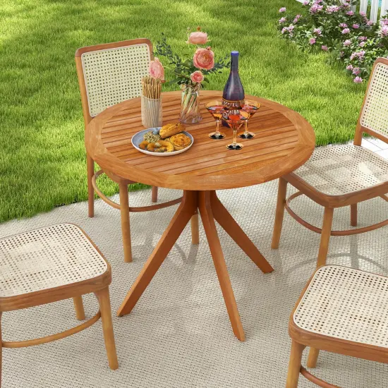 Costway 35.5 Inch Patio Wood Dining Table with Slatted Tabletop & Curved Legs for Backyard {5}
