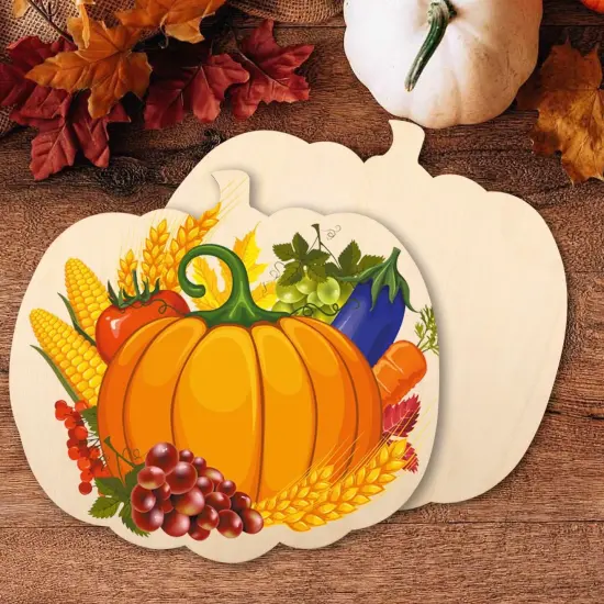 24PCS 11 Inches Wooden Pumpkin Cutouts Unfinished Blank {2}