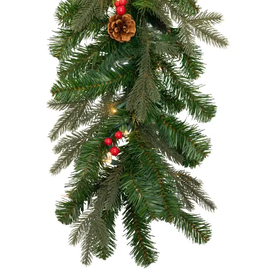 Northlight Real Touch™ Pre-Lit Mixed Noble Spruce Garland - 9' x 14" - Clear Lights Green {6}