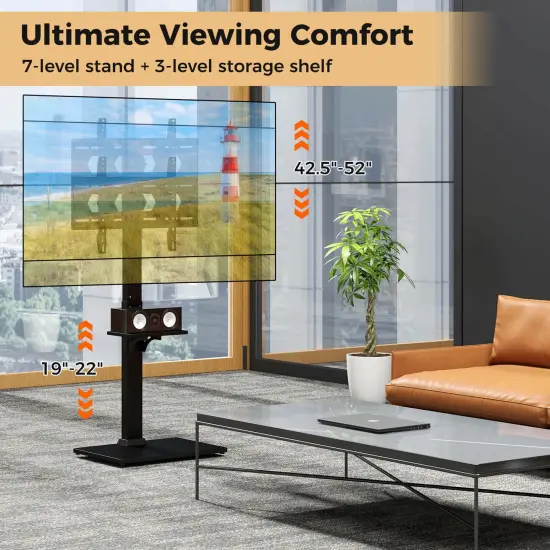 Costway Floor TV Stand with Power Outlet Height Adjustable Tall TV Stand with Storage Shelf {6}