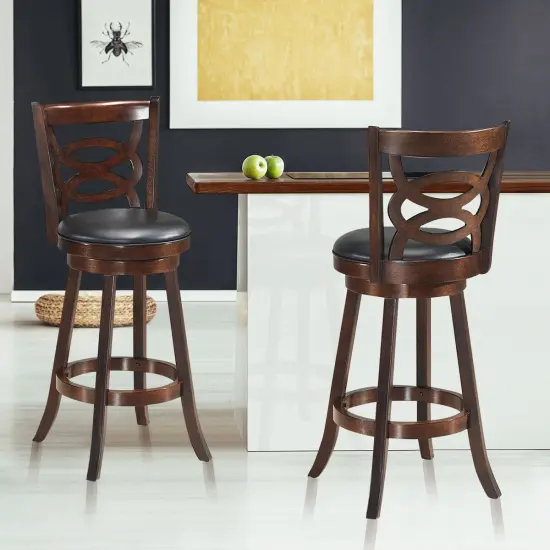 Costway Set of 2 Bar Stools 29'' Height Wooden Swivel Backed Dining Chair Home Kitchen {3}