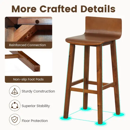 Costway 29" Wood Bar Stools Set of 2/4 with Solid Back & Seat Mid Century Bar Chairs {6}