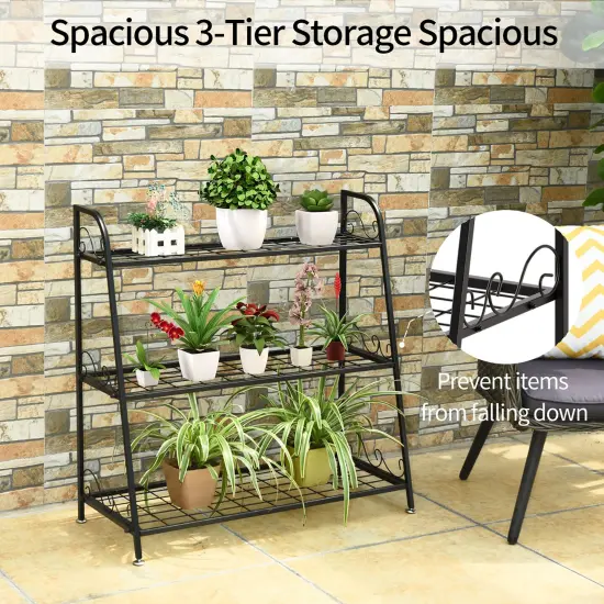 Costway 3-tier Metal Plant Stand Shelf Flower Pot Holder Display Rack Shoe Organizer {6}