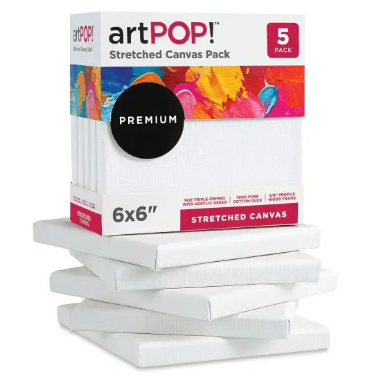 artPOP! Stretched Canvas Pack - 6" x 6" Canvas, Package of 5, 100% Pure Cotton Duck Canvas, Triple-Primed with Acrylic Gesso, 5/8" Profile, Durable Wood Frame {2}
