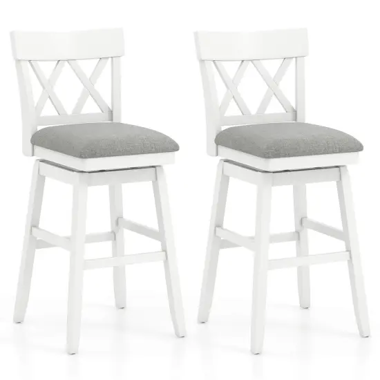 Costway 1/2/3/4 PCS 30" Bar Stool Wooden Chair with Contoured Backrest Swivel Padded Seat for Kitchen Gray {8}