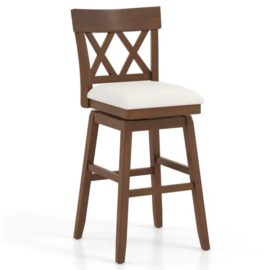 Costway 1/2/3/4 PCS 30" Bar Stool Wooden Chair with Contoured Backrest Swivel Padded Seat for Kitchen Beige {7}