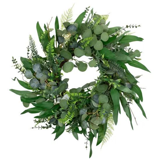 Northlight Eucalyptus and Fern Mixed Foliage Artificial Spring Wreath - 24" Green {3}