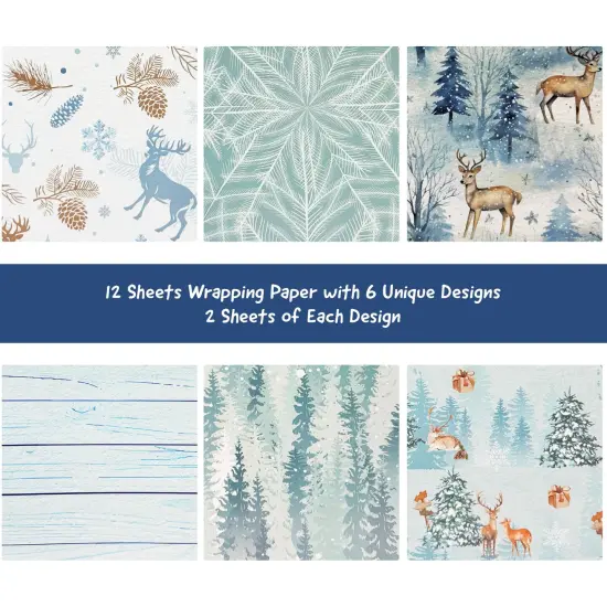 Wrapables Christmas Holiday Gift Wrap Paper Sheets Folded Flat 20L x 27W inches (12 Sheets), Slate Gray {3}