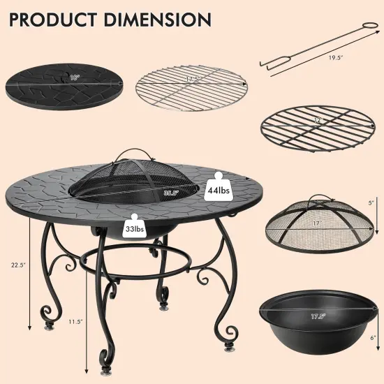 Costway 35.5'' Patio Fire Pit Dining Table Charcoal Wood Burning W/ Cooking BBQ Grate {4}