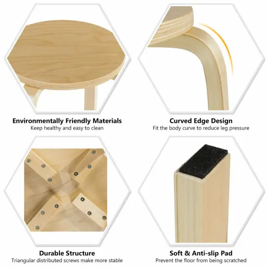 Set of 4 18" Stacking Stool Round Dining Chair Backless Wood Home Decor {6}