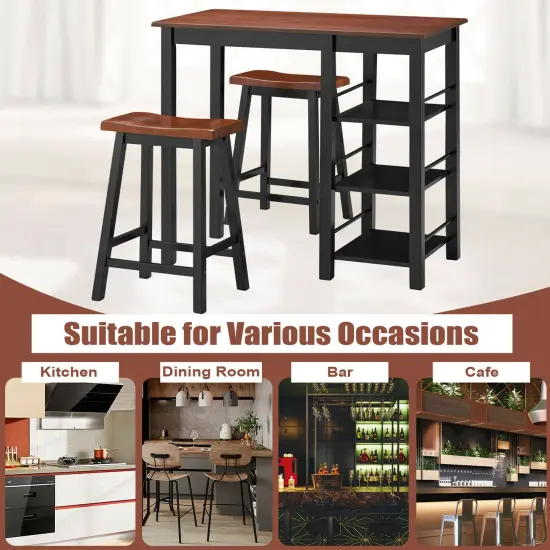 Costway 3-Piece Counter Height Dining Table Set w/2 Saddle Stools&Storage Shelves Walnut {6}