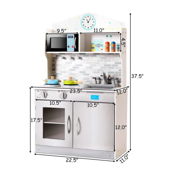 Costway Kids Wooden Pretend Cooking Playset Cookware Play Set Kitchen Toys Gift {2}