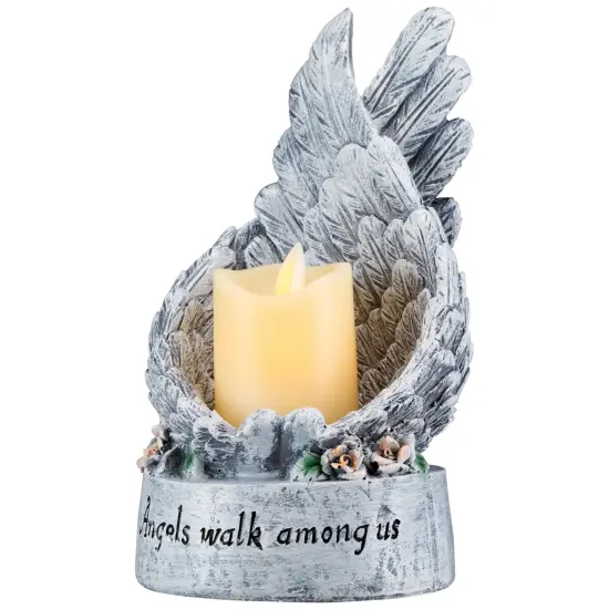 Northlight Heavenly Wings Angels Walk Among Us Flameless Candle Holder - 8" Gray {5}