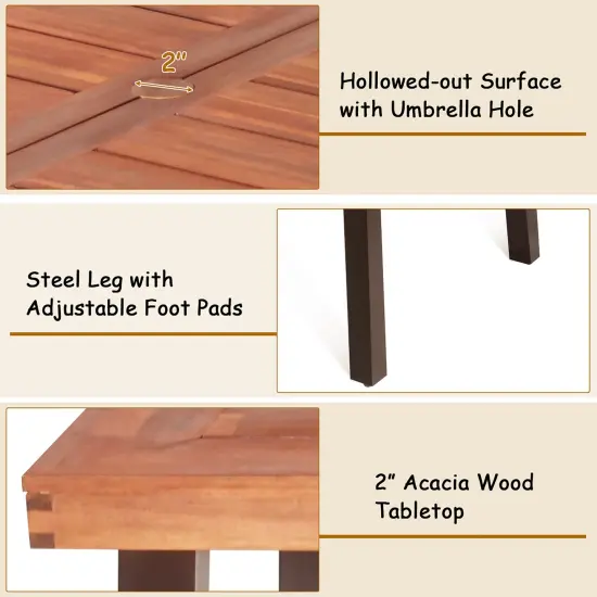 Costway Rectangular Acacia Wood Dining Table Rustic FurnitureIndoor &Outdoor {6}