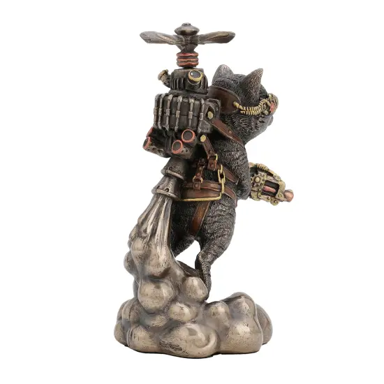 Veronese Design 5 1/2 Inch Tall Steampunk Cat Propeller Bronzed Resin Statue {4}
