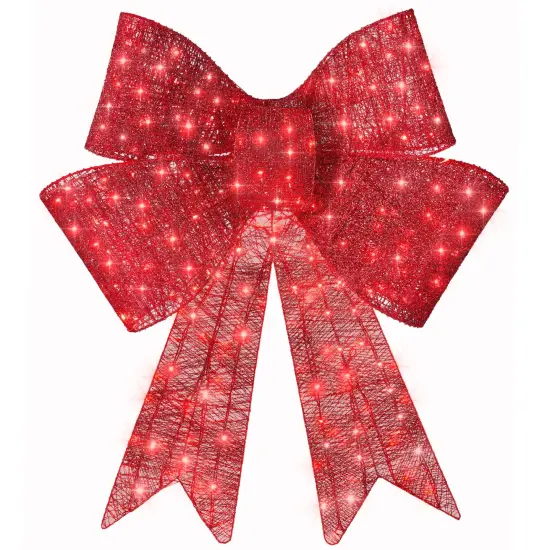 Best Choice Products Pre-Lit Christmas Bow, Large Outdoor LED Lighted Holiday D&eacute;cor w/ 8 Light Functions, Hook {1}