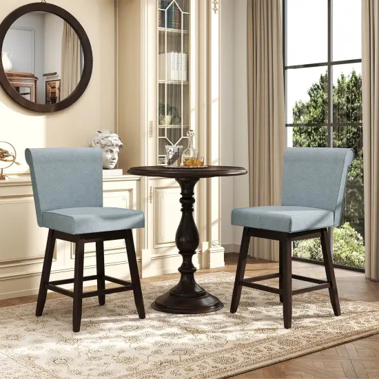 Costway 27" Swivel Bar Stools Set of 2/4 with Rubber Wood Legs Upholstered Linen Bar Chairs Beige/Gray {4}