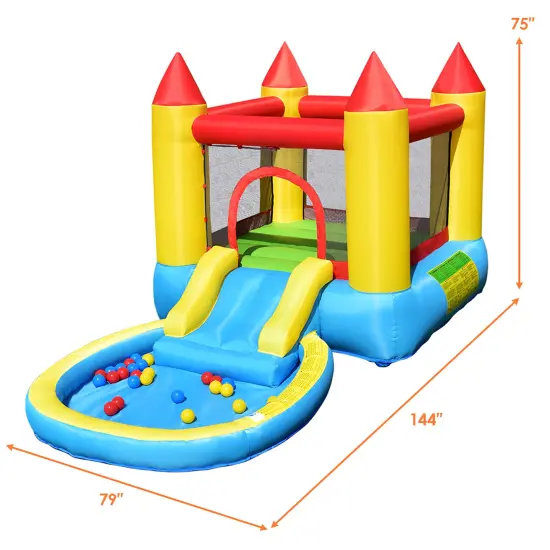 Costway Inflatable Bounce House Kids Slide Jumping Castle Pool with Balls & Bag {2}