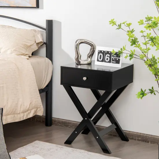 Costway Side Nightstand with Drawer x Shaped Structure Accent Sofa End Table White\Black {9}