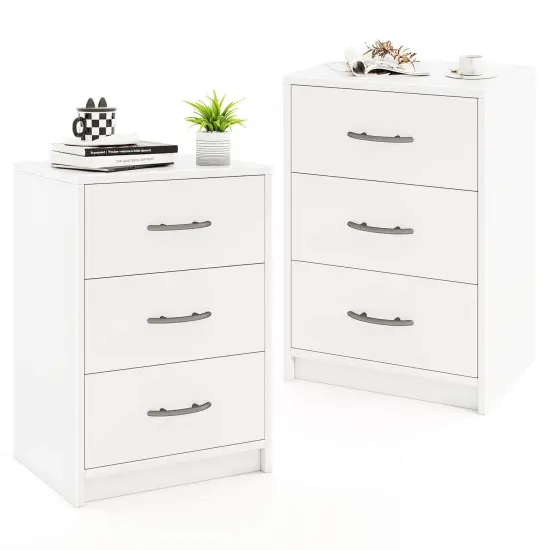 Costway 1/2 PCS 3-Drawer Nightstand Modern Bedside Table with Storage Anti-Toppling Kit for Bedroom White {1}