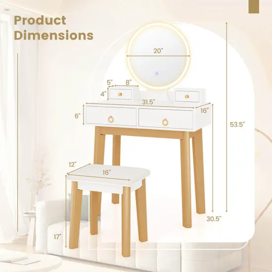 Costway Vanity Makeup Table Touch Screen 3 Lighting Modes Dressing Table Set Black /Navy Blue/White {3}