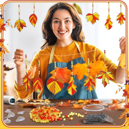 32 Sets Fall Suncatchers DIY Window Paint Art Suncatchers Fall Craft {3}