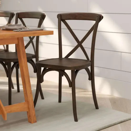 Merrick Lane Davisburg Stackable Wooden Cross Back Bistro Dining Chair Mahogany {1}