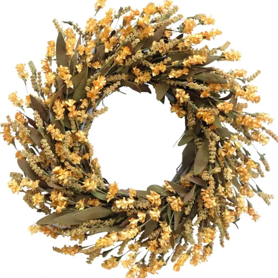 20" Fall Artificial Mustard Flower Wreath {1}