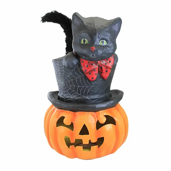 Bethany Lowe 21.0 Inch Top Hat Surprise Jack O' Lantern Halloween Figurine , Lightweight Halloween Decor Halloween Black Cat {1}