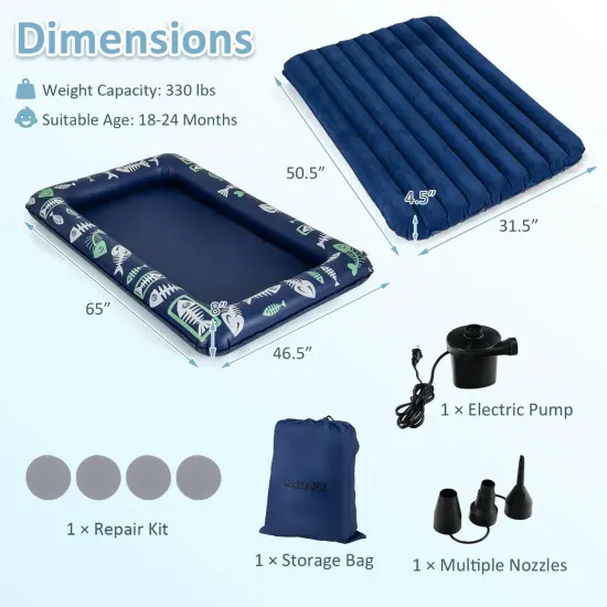 Costway Inflatable Kids Travel Bed Portable Air Mattress Set with Double-sided Mattress Gray/Blue {3}