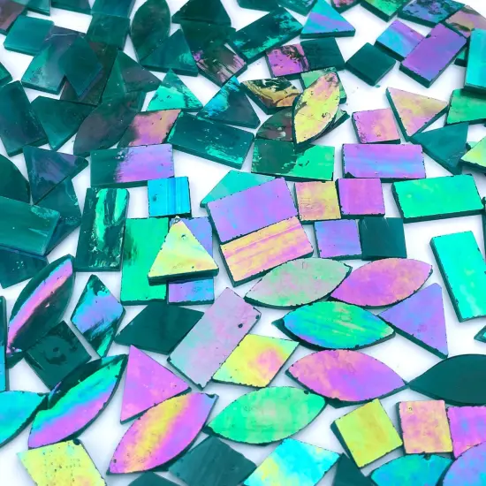 LITMIND Turquoise Iridescent Stained Glass Mosaic Tiles for Crafts - 240 Pieces, 5 Shapes Mixed (Rectangle, Triangle, Rhombus, Square, Leaf) - Ideal for Mosaic Making Projects and Beginners {3}