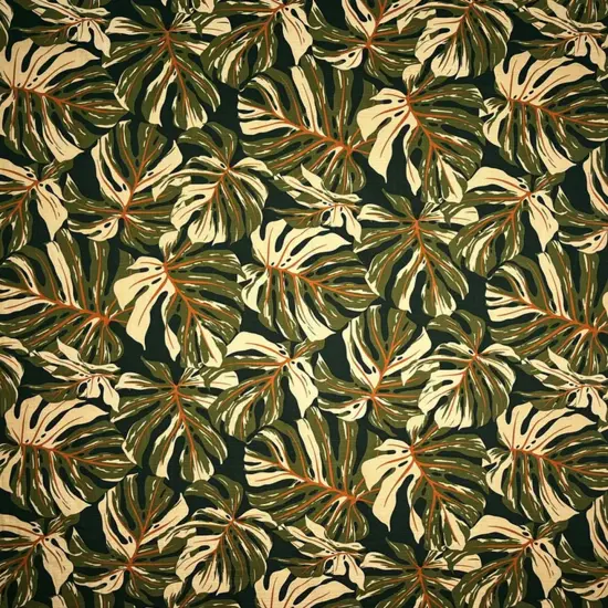 1 Yard All over Multicolor Monstera Leaves Fabric, 100% Cotton Barkcloth, 45" Wide Pine Green {2}