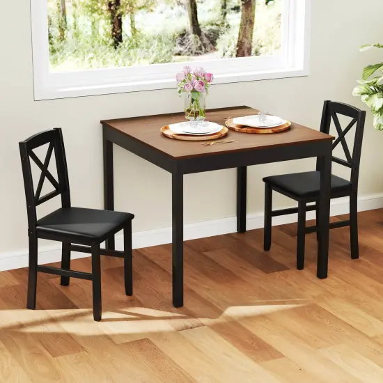 Costway 3 PCS Dining Table Set Wooden Square Kitchen Table with 2 Upholstered Chairs Brown/Gray {11}