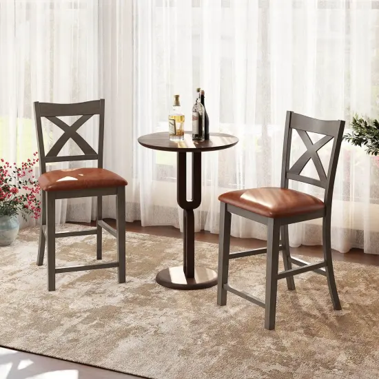 Costway 2/4 PCS 24" Counter Height Stools Bar Stools with Faux Leather Upholstered Seat {2}