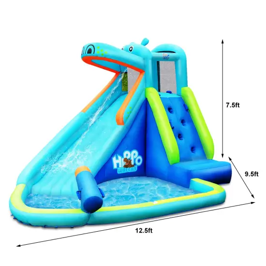 Costway Inflatable Kids Hippo Bounce House Slide Climbing Wall Splash Pool w/ Bag {3}