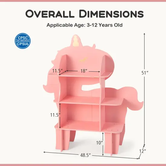 Costway Unicorn Bookcase for Kids 3-Tier Toy Storage Organizer with Open Storage Shelves {3}