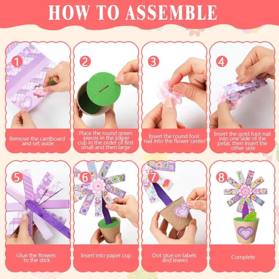 48 Pack Mother's Day Flower Pot Paper Craft Kits Spring Make Your Own Flowers Craft Sticker DIY Thanks {3}