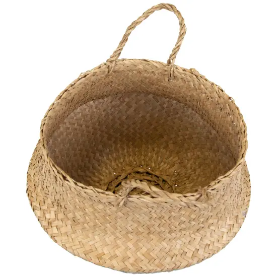 Northlight Seagrass Belly Wicker Basket with Handles - 13" - Silver and Beige {7}