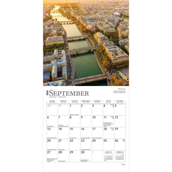 Paris | 2026 7 x 14 Inch (Hanging) Monthly Mini Wall Calendar | English/French Bilingual {4}