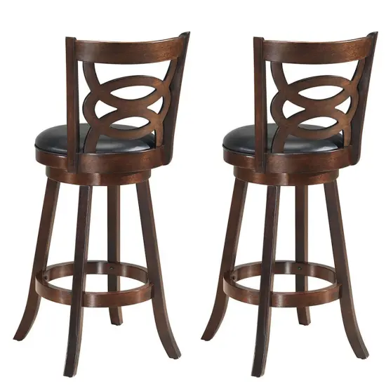 Costway Set of 2 Bar Stools 29'' Height Wooden Swivel Backed Dining Chair Home Kitchen {5}