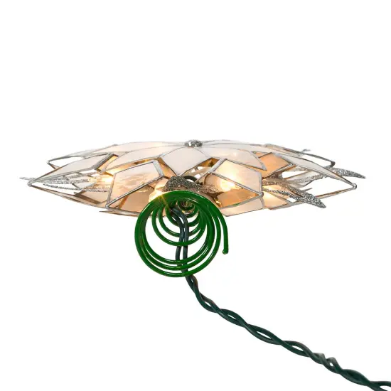 Kurt Adler 10-Light 8-Point Silver Glitter Capiz Star Tree Topper {4}