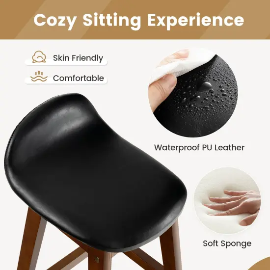 Costway Set of 2 Upholstered PU Leather Barstools 27.5'' Wooden Dining Chairs Black&Brown {6}