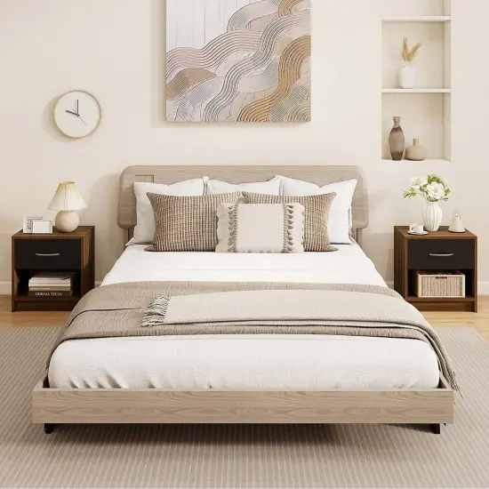 Costway Modern Nightstand Bedside Table with Drawer Open Storage Shelf for Small Spaces Light Gray/Oak&White/Natural&White/Natural/White/Dark Gray/Brown {5}